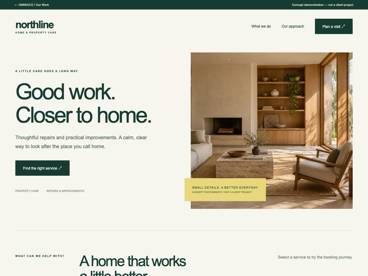 Actual browser capture of the Northline Home concept website