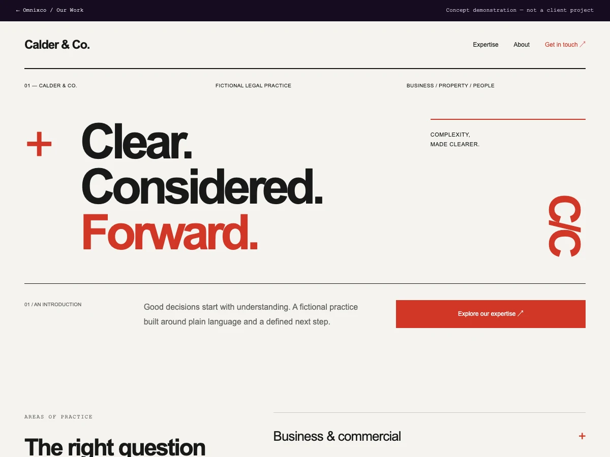 Actual browser capture of the Calder & Co. concept website