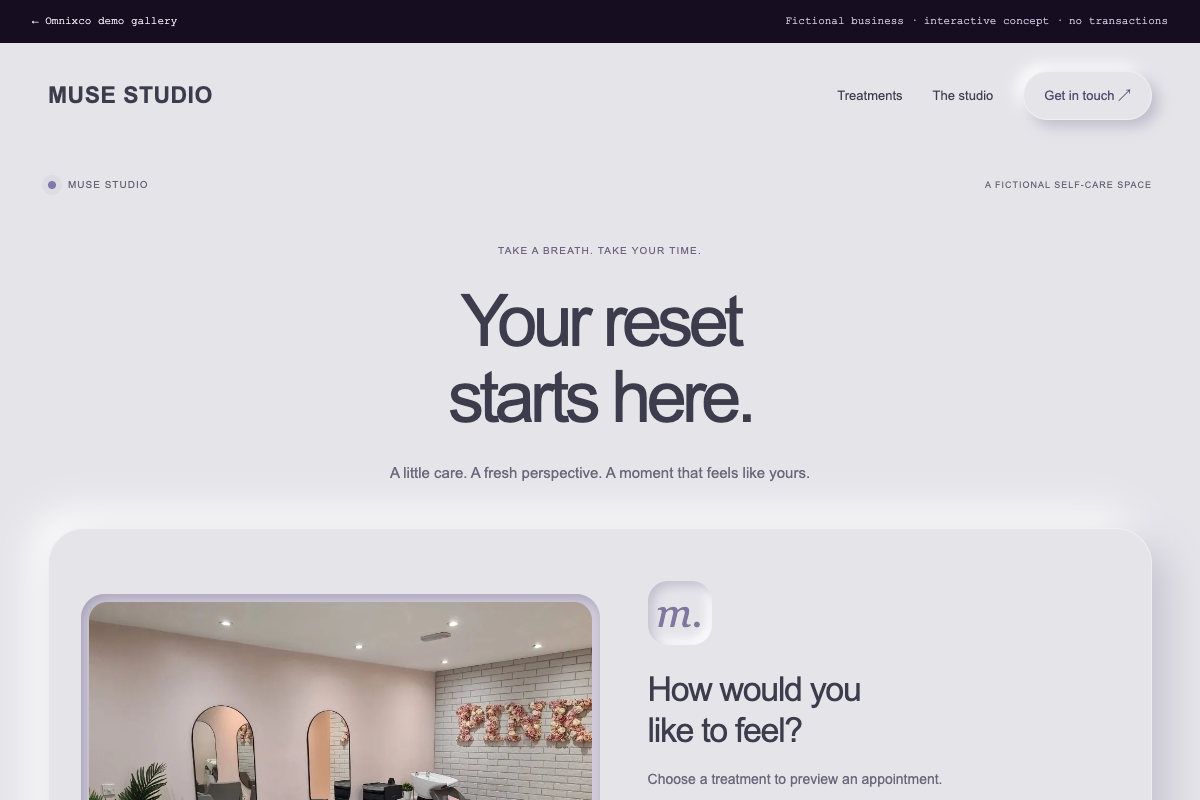 Preview of MUSE Studio, a fictional hair & beauty website